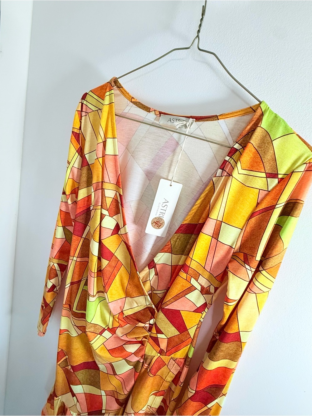 ASTRID Italian Made Geo-Print Wrap Dress - Picture 3 of 6